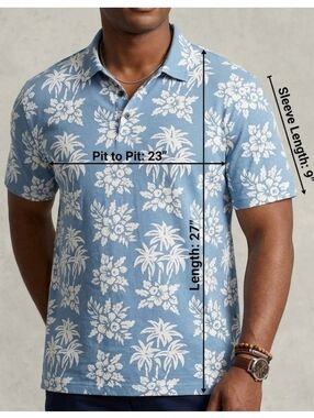 Jachs New York Men's Tropical Print Polo Shirt L - 100% Pima Cotton